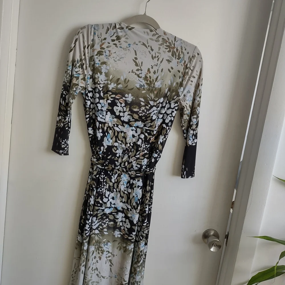 Floral Wrap Maxi Dress in Black, Olive & Cream - Picture 4 of 4